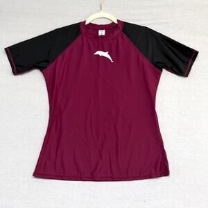 Halcurt Dolphin Rash Guard Swim Shirt UPF Short Sleeve Burgundy Black‎ M